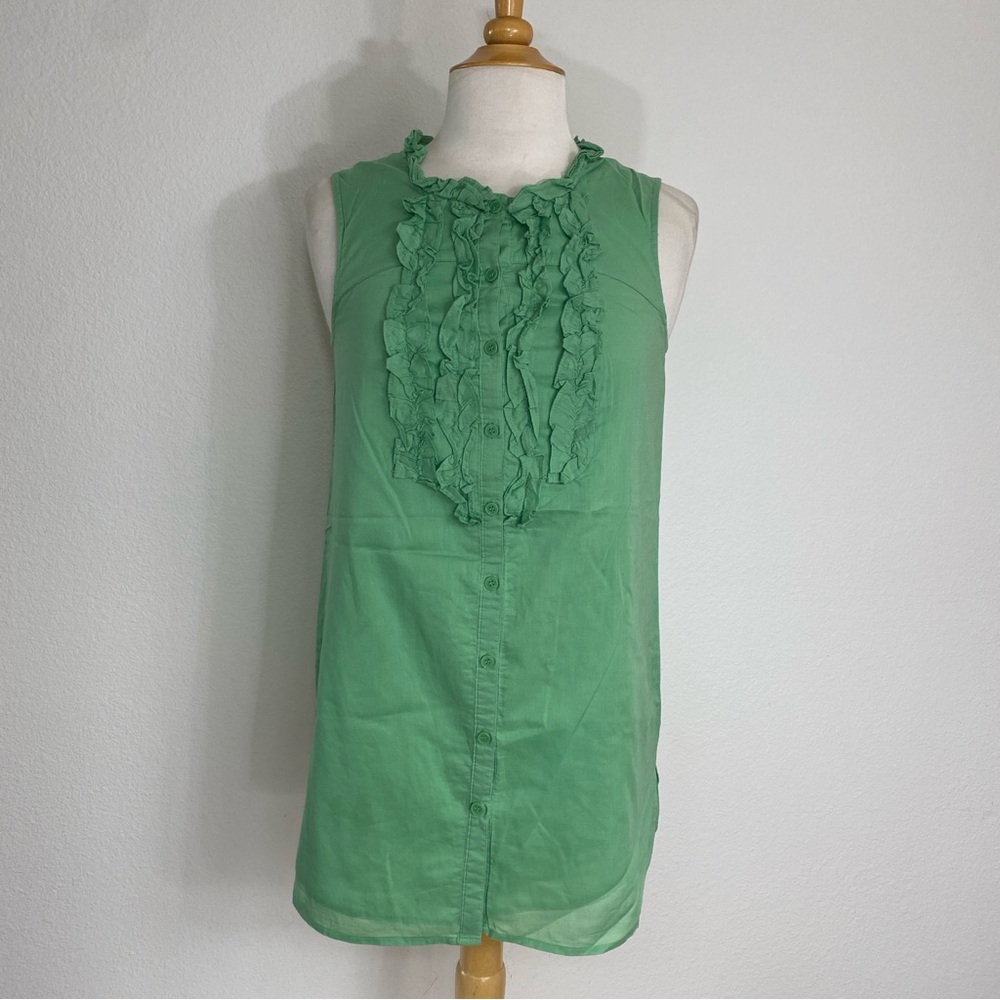 3/$25 Style & Co. Women's Green Cotton Sleeveless Ruffle Tunic Blouse Size 4